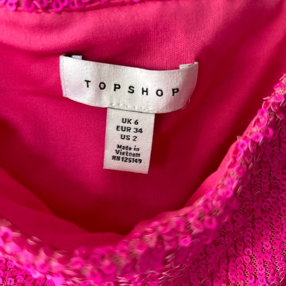 Topshop mini sequin, hot pink, pencil skirt with side slit size 2, EUC - Picture 4 of 4